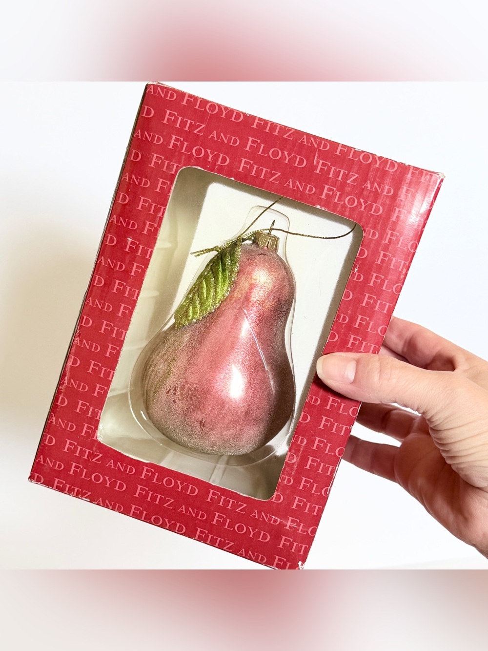 Vintage Fitz and Floyd Renaissance Sugared Pear Christmas Ornament 5” Boxed